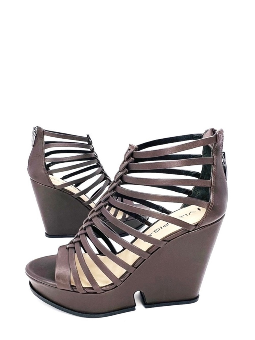 NEW Via Spiga Walena Chunky Cage Platform Wedge Sandal Brown Leather Size 5.5